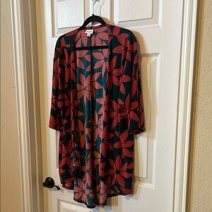 Lularoe Lindsey kimono, orange and dark forest green, size small